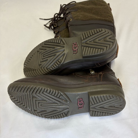 UGG Elsa Waterproof Tall Riding Boots in Stout Leather Green Wool Womens 8.5 - Picture 12 of 16